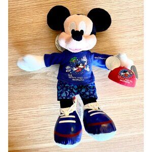 Vintage Mickey Mouse Bean Bag Plush Where Magic Lives Holding Souvenir Cap